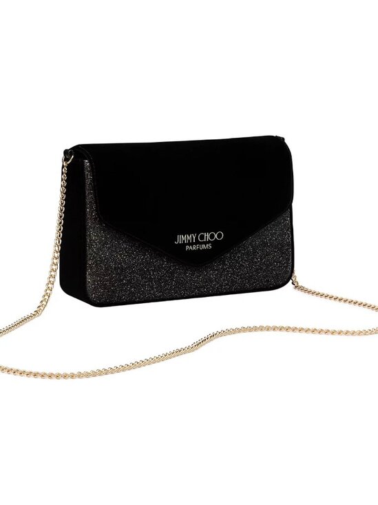 Jimmy Choo Crossbody Clutch Bag, Black and gold litter Velvet Gold Chain New - Picture 1 of 7